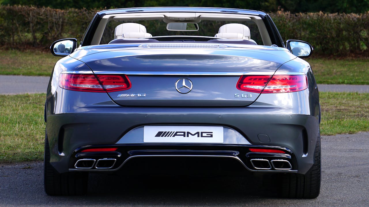 home-hero Stunning rear view of a luxury convertible Mercedes-Benz AMG S63 in Hertfordshire.